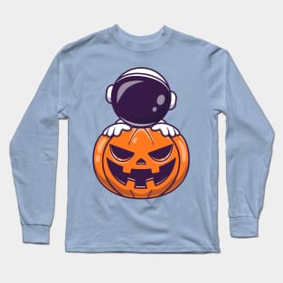 Astronaut With Pumpkin Halloween Cartoon Long Sleeve T-Shirt